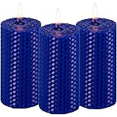 KONNI Beeswax Blue Pillar Candles Set of 3, 2"x 4" Unscented Pillar Candles Bulk, 20 Hours Long Burning Candles, Smokeless&Dripless Large Round Candle for Wedding, Decoration, Parties, Spas, Dinner