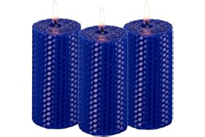 KONNI Beeswax Blue Pillar Candles Set of 3, 2"x 4" Unscented Pillar Candles Bulk, 20 Hours Long Burning Candles, Smokeless&Dripless Large Round Candle for Wedding, Decoration, Parties, Spas, Dinner
