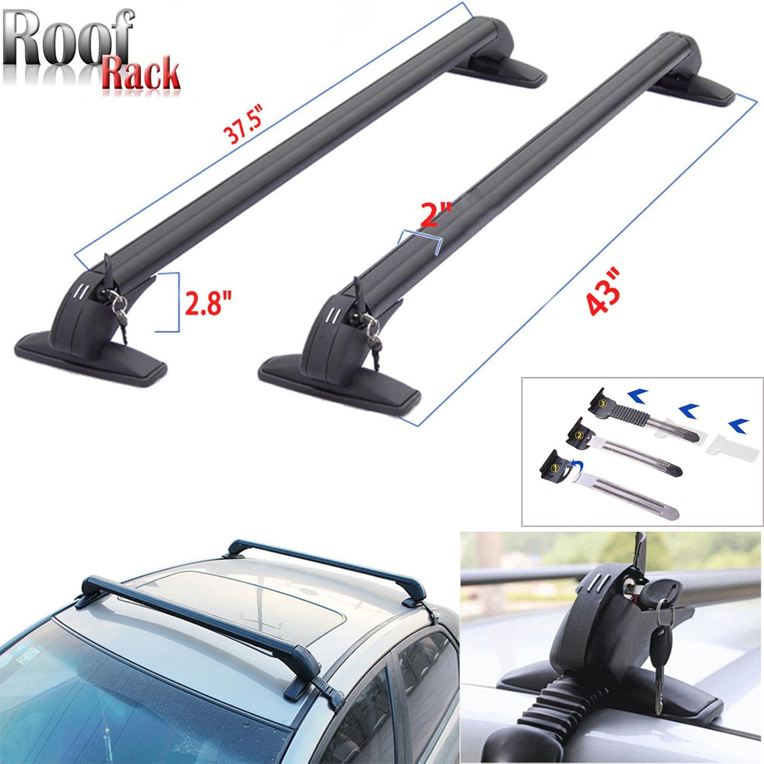 内祝い Carトップ荷物クロスバー43インチ屋根ラックキャリアanti Theftブラックwithoutレール B0742b5yz6 超目玉 Oasipigno Com