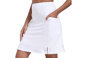 MoFiz Womens Knee Leght Tennis Skirt Skort with Inner Short Athletic Golf Work Zipper Pocket Skirt