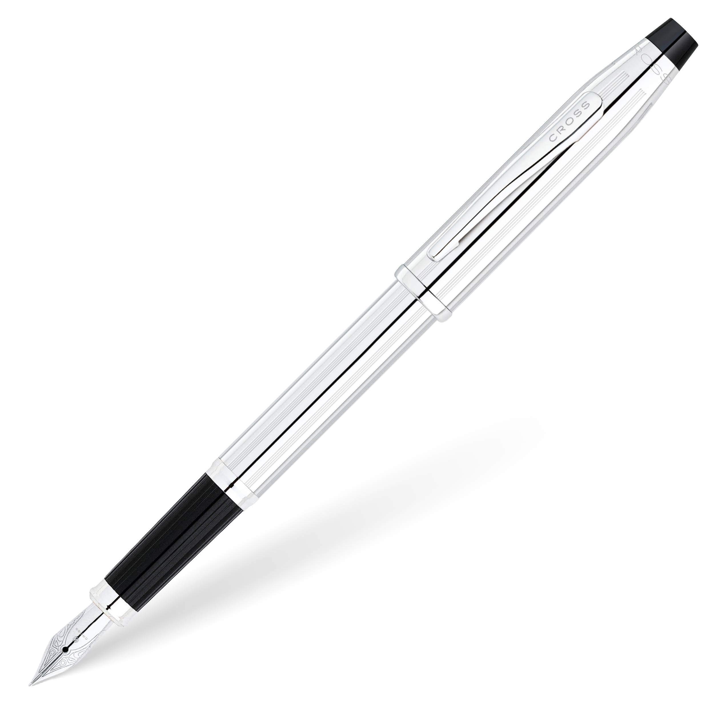 CROSS Century II Lustrous Chrome Fine Nib Fountain Pen incl Premium Gift Box – Refillable Catridge Pen