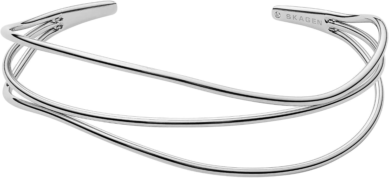 Skagen Women's Stainless Steel and Semi precious with Cuff Bangle bracelet, Grey, Silver, 6.1 centimeters