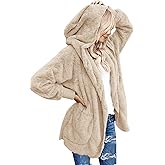 Yanekop Womens Oversized Sherpa Jacket Long Cardigan Sweaters Fuzzy Fleece Jacket Faux Fur Plus Size Coats with Pockets