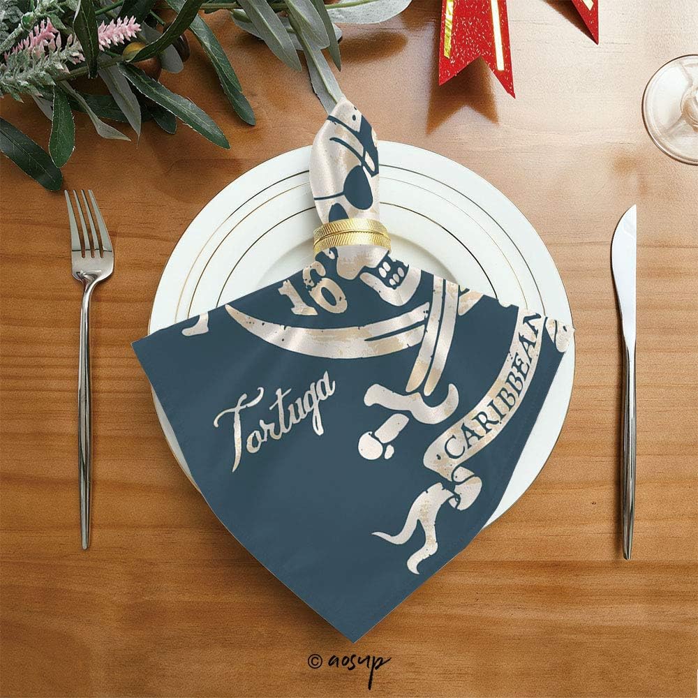 Homenon Decorative Napkins, Shark Cove Tortuga Island Caribbean Waters Retro Jolly Square Printed Party & Dinner Napkin, 20" x 20", Multicolor