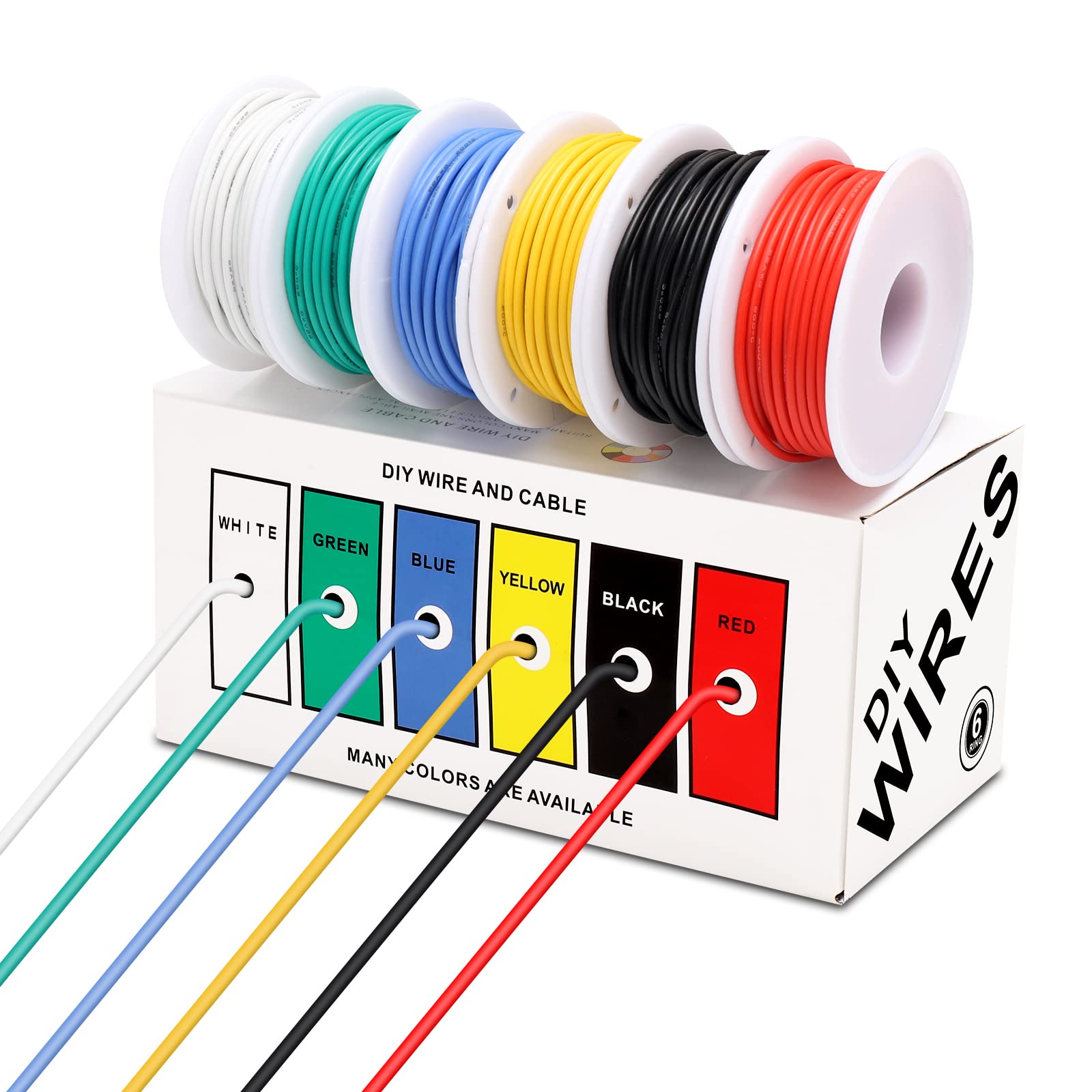 Coomoors 22AWG Electrical Wire Kit 22 Gauge Silicone Electric Wire Tinned Copper Cable 6 Colors 10Meters/32ft Each Electric Cable Set Hook Wire Flexible and Soft for DIY