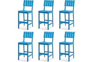 Homenjoy Patio Bar Stools Set of 6, HDPE Weather Resistant Tall Adirondack Chair, Heavy Duty Bar Height Adirondack Chairs with Footrest, 27.8 inch High Balcony Chair for Deck Pool, Bright Blue