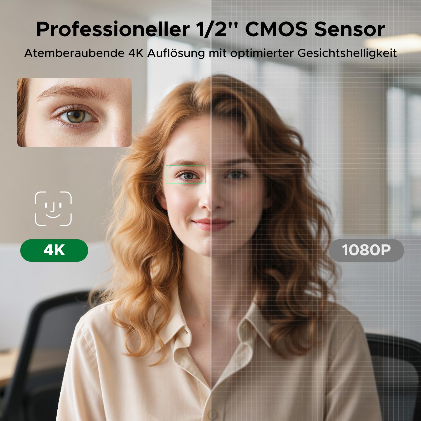 UGREEN FineCam Pro 4K Webcam mit 1/2" Sensor, AI Framing, KI-Gestensteuerung, 7 Filteroptionen, KI-Rauschunterdrückung, PDAF Autofokus, PC Kamera für Live-Streaming, Videokonferenzen, Zoom, Switch 2 2