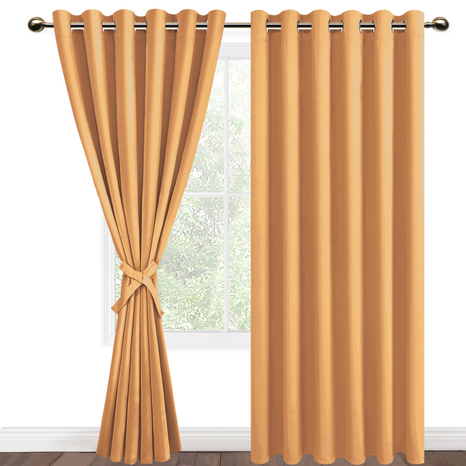 DWCN Blackout Curtains 90 x 90 Inch with Tiebacks for Bedroom Thermal Insulated Solid Eyelet Curtains for Living Room,2 Panels,90" Wide x 90" Drop Pumpkin Orange