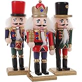 LIOOBO 3pcs Nutcracker Ornaments Wooden Christmas Nutcracker Decor Soldier Figures Statue Traditional Wood Collectible Christmas Decorations for Shelves and Tables Tabletop Indoor Black