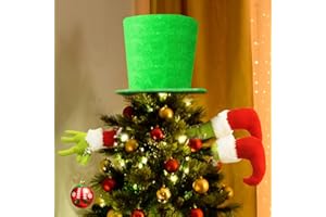 HOMDAILY Christmas Tree Topper, Tree Toppers Christmas Decorations-Top Hat Christmas Tree Topper & Elf Body with Funny Green Head/Arm/Legs Christmas Tree Decorations and Ornaments