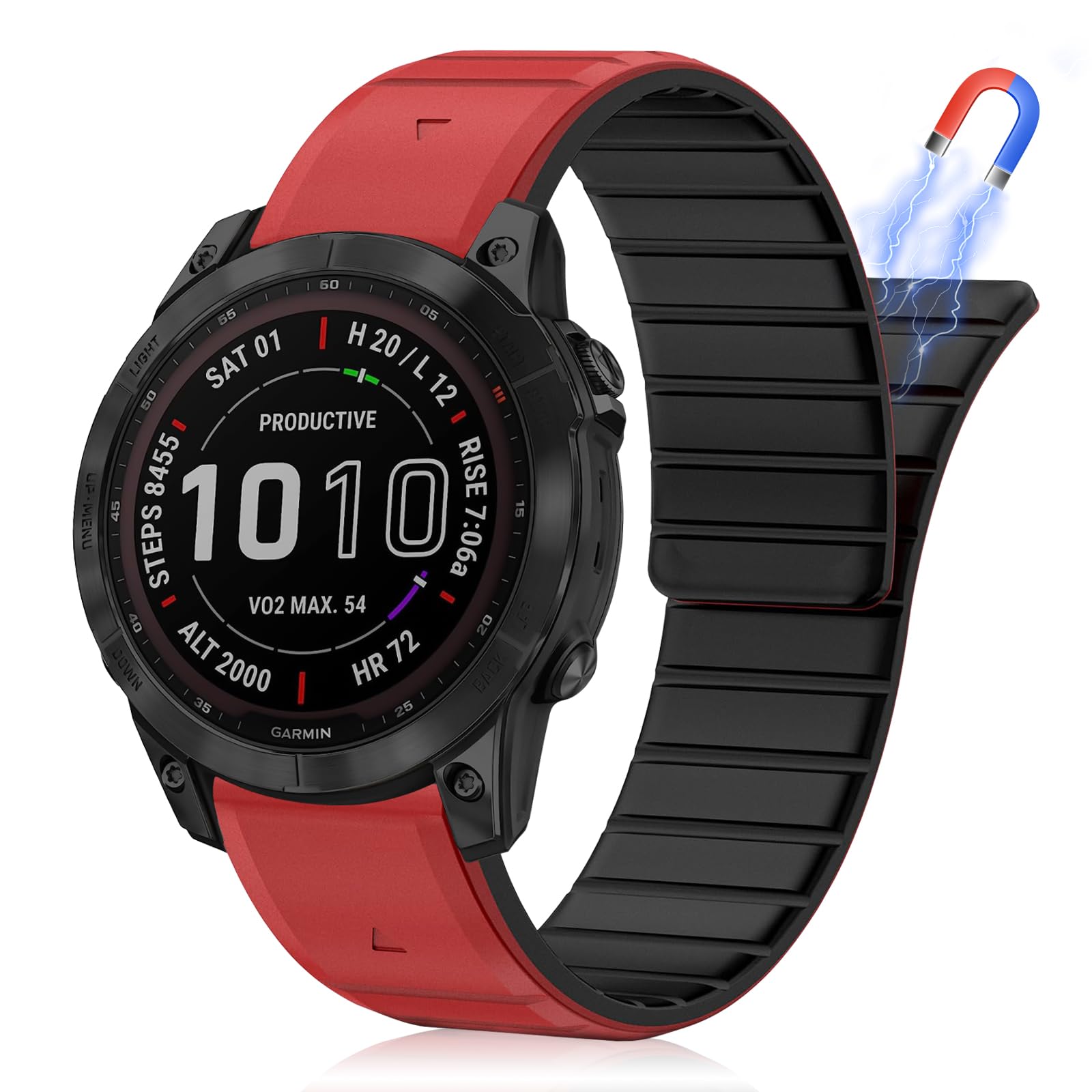 HaruYo QuickFit 22 mm Magnetic Nylon Watch Strap for Garmin Fenix 8 47 mm/Garmin Fenix E 47 mm/Garmin quatix 7 Pro 47mm/ MARQ Athlete/Golfer/Commander (Gen 2) /Fenix 7 Pro Solar/7, Black Red