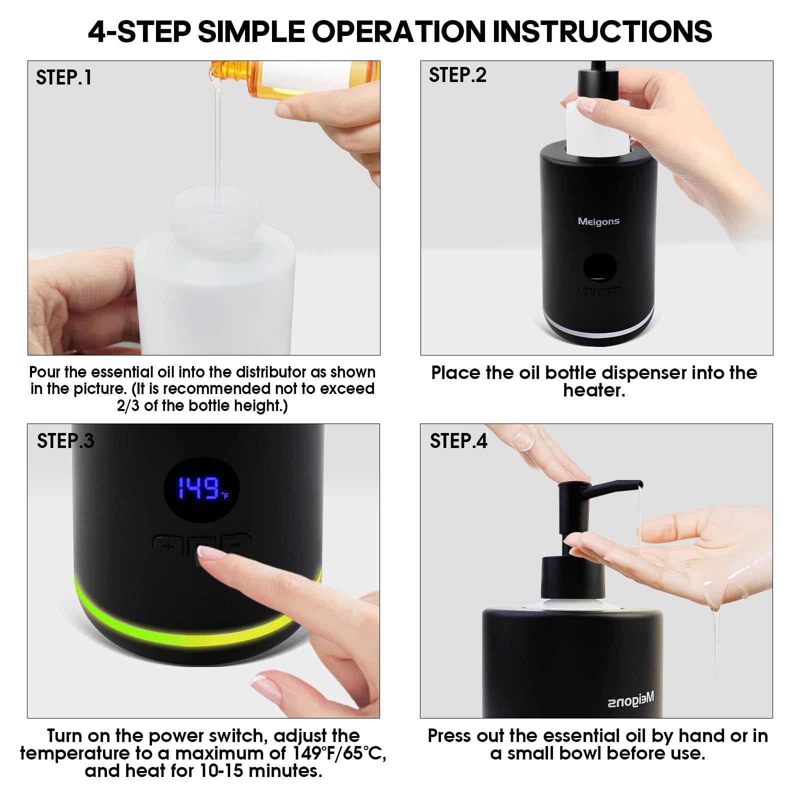 Oil Warmer for Massage, Massage Oil Warmer, Body Oils Heater for Spa, Salon and Barber Shops, with Two Oil Bottle Dispenser, Constant Temperature (Black)