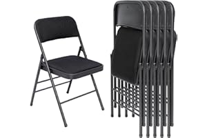 LING RONG 6 Pack Folding Chairs Fabric Dining Chair Set with Padded Cushion and Back, Indoor Outdoor Foldable Seat with Steel Frame for Home Office Events Wedding Party, Charcoal Black Seating