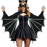 Bat Woman Costume for Adults Bat Wings Adult Halloween Costumes for Women with Headband and Mask for Halloween Cosplay Party