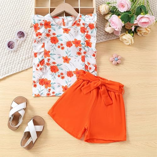 CHGBMOK Toddler Kids Girls Clothes Fashion Casual Sleeveless Tops Round Neck Collar Botton Printed Short Pants Sets 0 3y