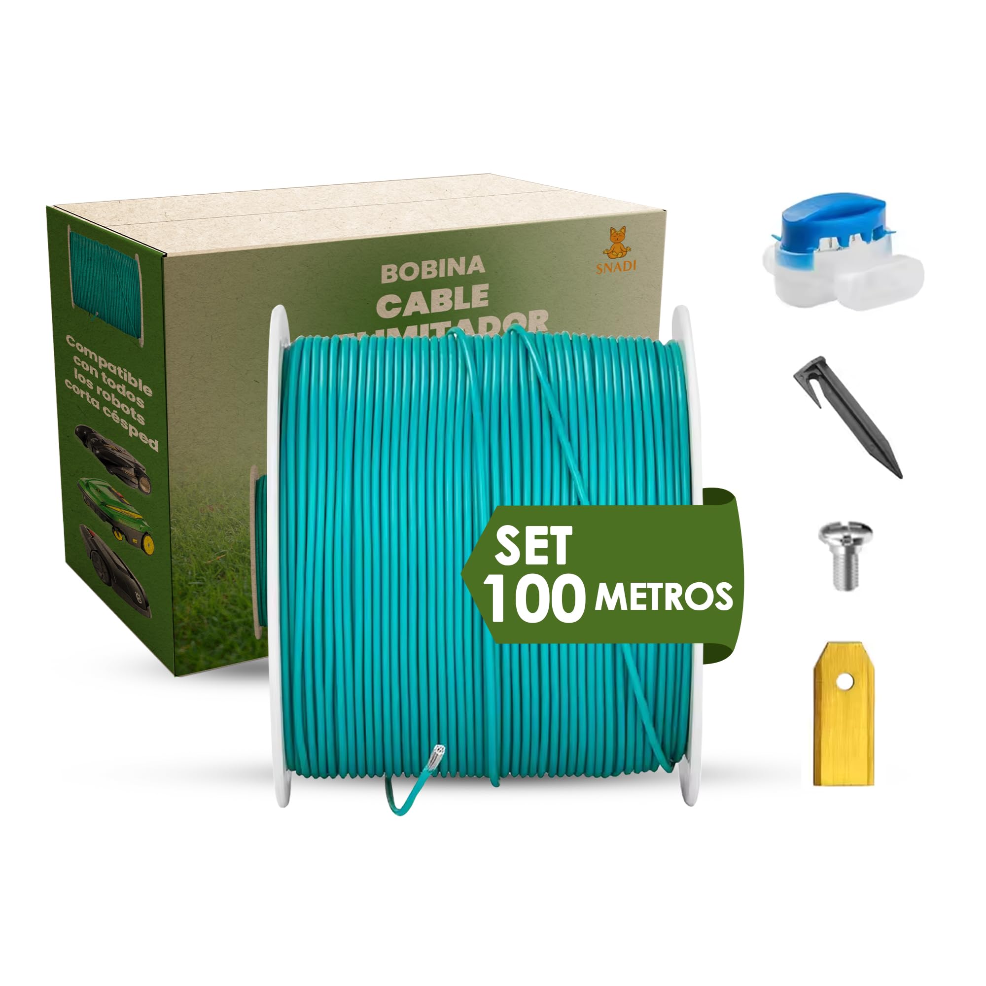 Snadi - Boundary Cable Set for Robotic Lawn Mowers, Stakes, Connectors, and Blades | 100 meters | Ø2.7mm | Universal Compatibility | Easy Installation | Optimal Conductivity | Robust and Durable