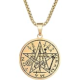 Yaumatea Tetragrammaton Pentacle Necklace for Men Pentagram Protection Amulet Wicca Jewelry, Five-pointed Star, Magical,The Ancient Power Name of God Stainless Steel 24 inches