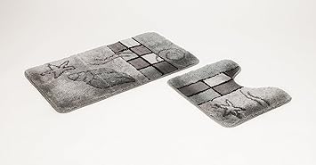 FD-Workstuff 2- teiliges Badematten Set Hamburg Grau I Badvorleger 50x90, WC Vorleger 50x45 I Garnitur I Teppich I Badezimmer