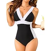 Smismivo Tummy Control Swimsuit Women Slimming Bathing Suit Push Up Swimwear V Neck Padded Color Block Swim Suits