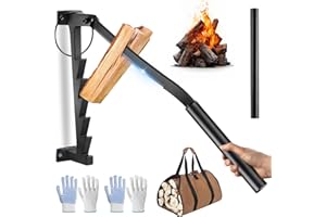 KAMITALY Wall Mounted Wood Splitter, Wall Mounted Firewood Splitter Heavy Duty, Portable Manual Log Splitter with Extended Handle & Short Handle, Kindling Splitter Wood for Camping, Household, Indoor, Outdoor