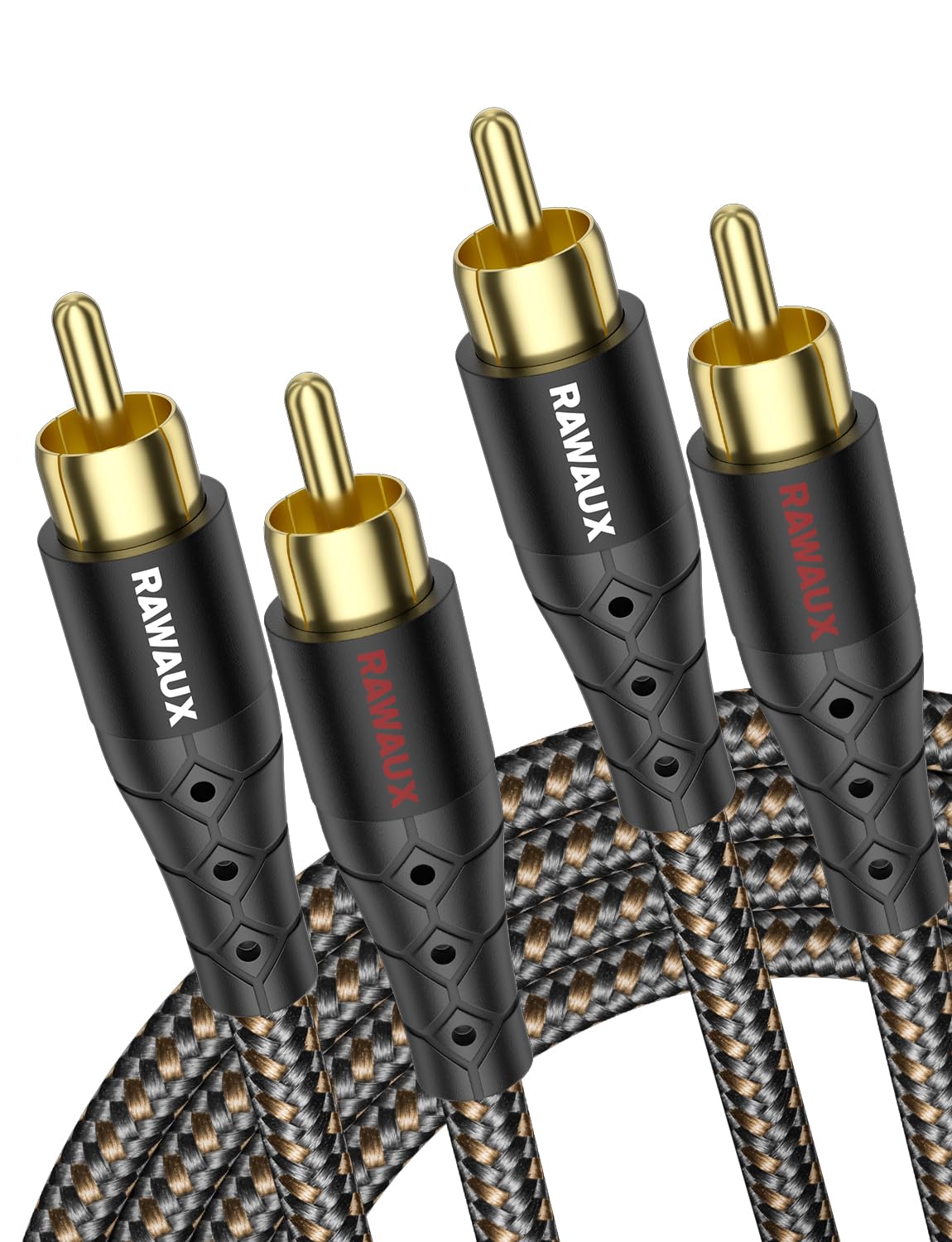 RAWAUX 2 RCA Stereo Audio Cable 1M, 2 RCA Male to Male HiFi Subwoofer Cable Gold Plated Phono to Phono Y Splitter Cotton Braid for Home Cinema, HI-Fi System, Speaker, Amplifier
