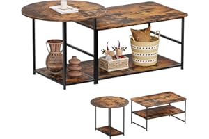 WOHOMO Coffee Table, Mid Century Modern Coffee Table for Living Room Rustic Farmhouse Center Table 2 in 1Detachable Table Set, Rustic Brown
