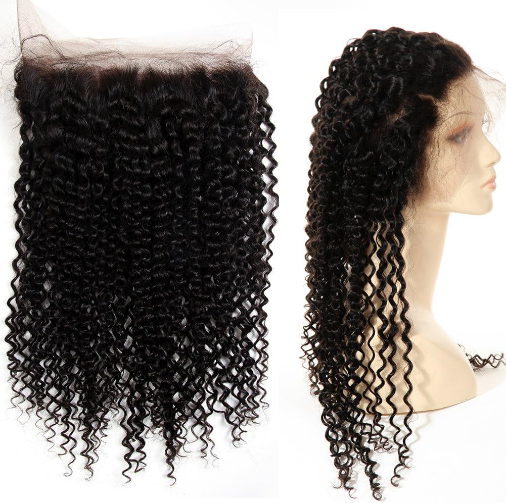 ANNMODE hair 360 Full Lace Frontal Closure Free Part Swiss Lace Closure Brazilian Virgin Hair Curly Weave Human Hair Closure Natural Color 14inch