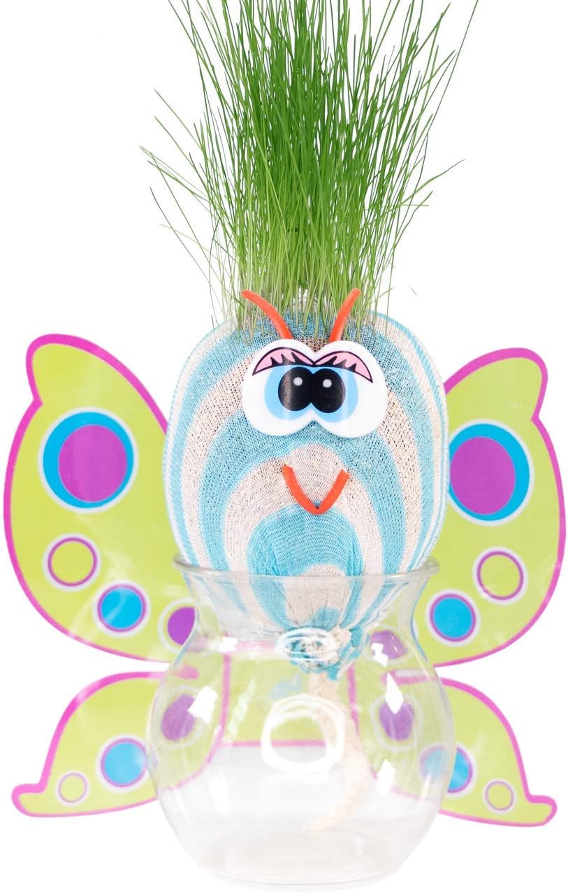 AvoSeedo Grass Head - Funny Fast Growing Grass Head Learning Toy for Kids (Butterfly)