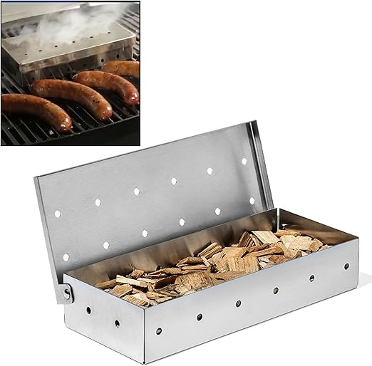 Hicook Smoker Box, BBQ Wood Chips Smoker Box for Gas or Charcoal Grills Heavy Duty