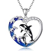 AXOMY Mother Daughter Necklace 925 Sterling Silver Orca Killer Whale/Chicken/Dinosaur/Dandelion Mother Son Daughter Pendant Necklace Abalone Shell Sea Ocean Animal Jewelry Mothers Gifts for Women Mom