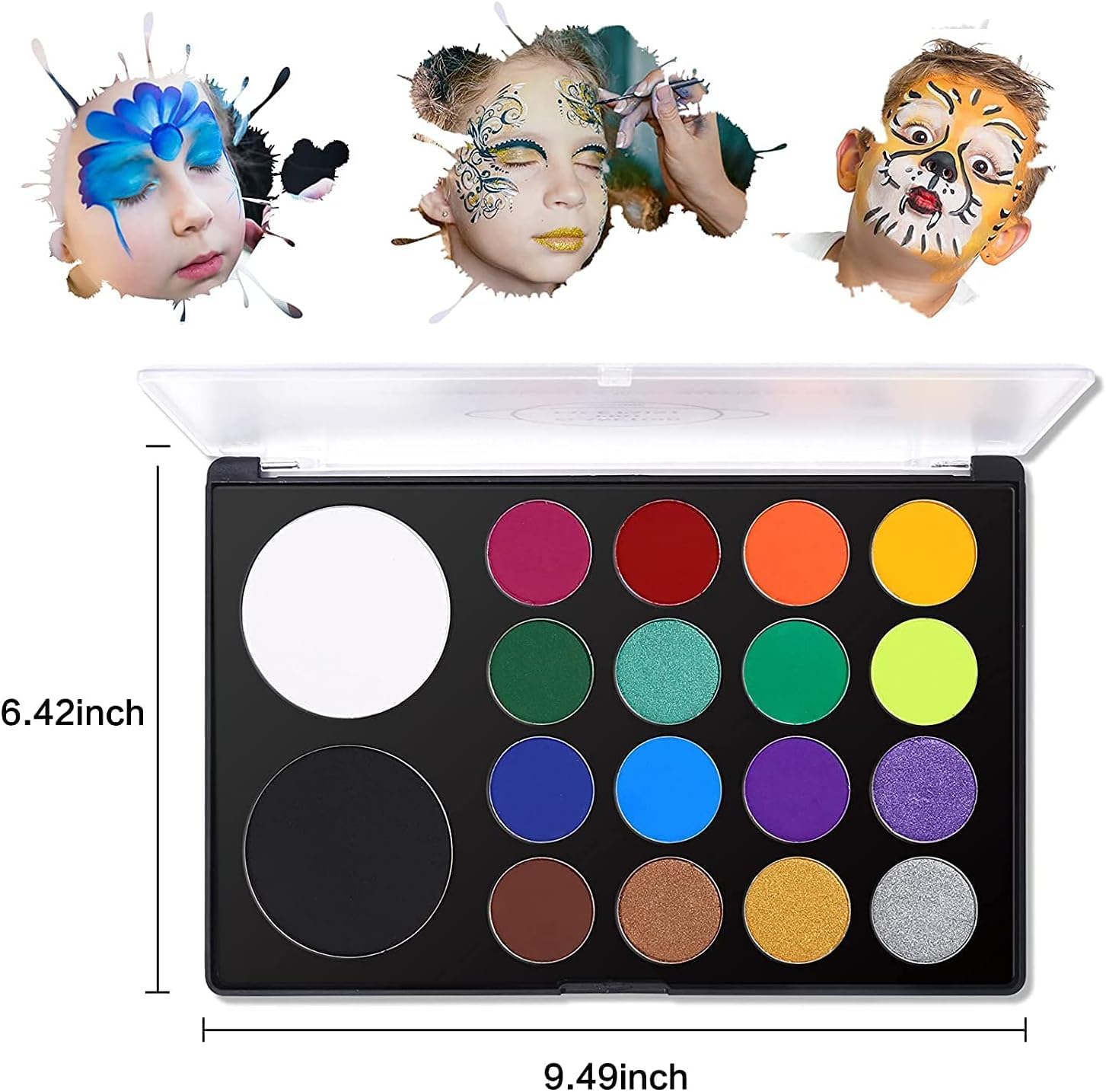 UCANBE UCANBE Face & Body Paint, Water Activated SFX Makeup Palette - Extra Large White & Black Pan, Professional 18 Color Safe Non Toxic Art Painting Kit for Halloween, Cosplay, Parties, Theater & Stage