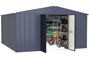 Yardenaler 10x12 FT Metal Outdoor Storage Shed, Garden Tool Shed Kit with Doors and Lock, Waterproof Patio Utility Tool Shed for Backyard and Garden, Gray