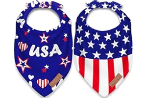 SPXKD 4th of July Dog Bandanas 2 Pack Triangle Reversible memorial day American Flag Scarf for Dogs and Cats Patriotic Bandana for Small Large and Extra Large Dogs Cats