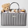 Blissful Diary Baby Diaper Caddy Organizer, Stylish Storage Basket for Newborn Essentials and Diaper Station, Gift for Baby Shower and Registry Must-Have, Light Gray