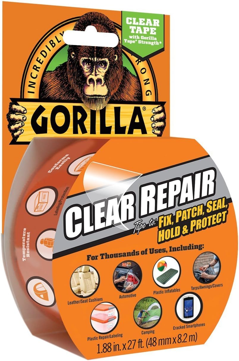 3 X Gorilla Tape 3044701 8.2m Repair Tape with Gloss Finish - Clear
