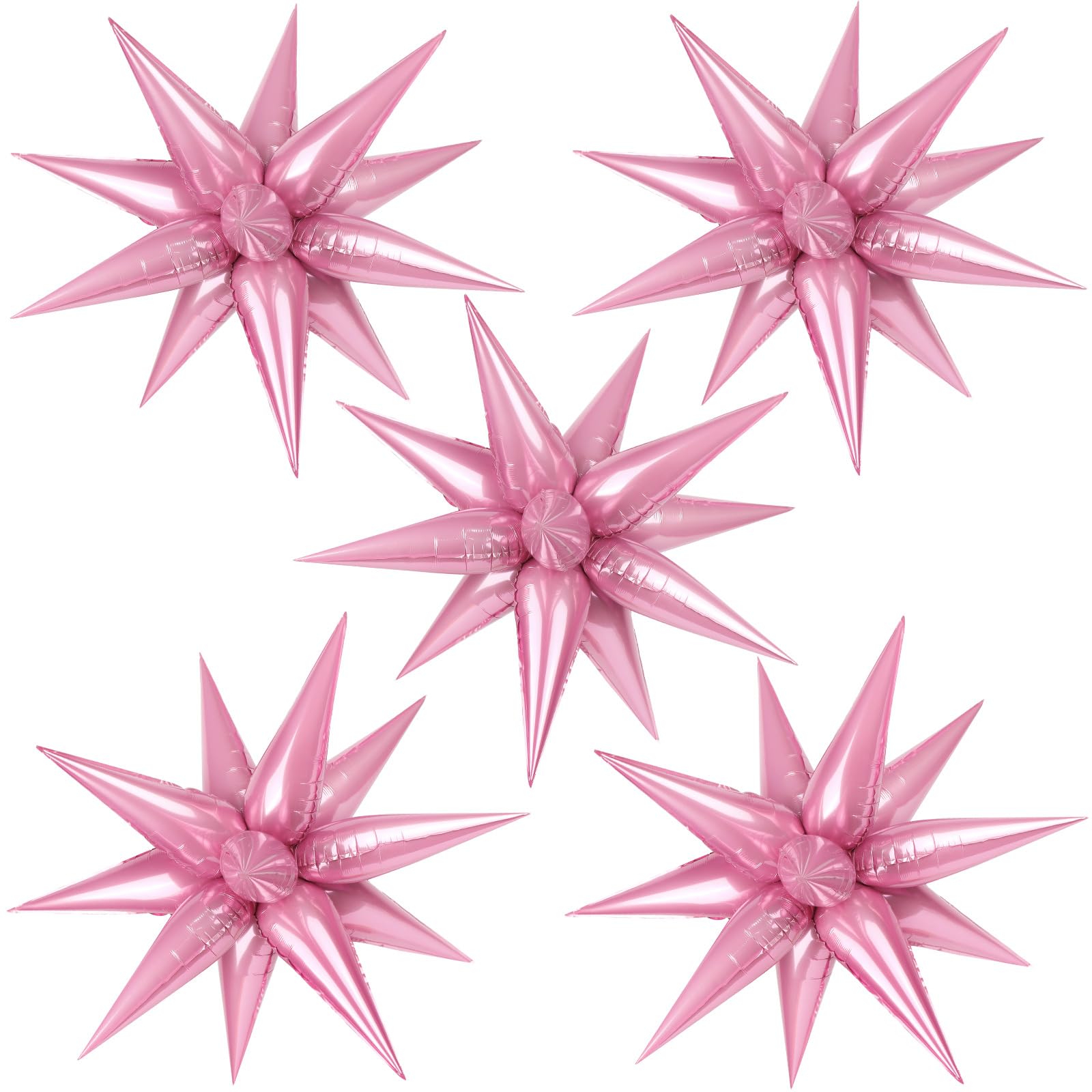 60 Pcs Pink Star Balloons Explosion 12 Point Foil Cone Balloons Magic Starburst Balloon Large for Wedding Anniversary Backdrop Birthday Party Decorations