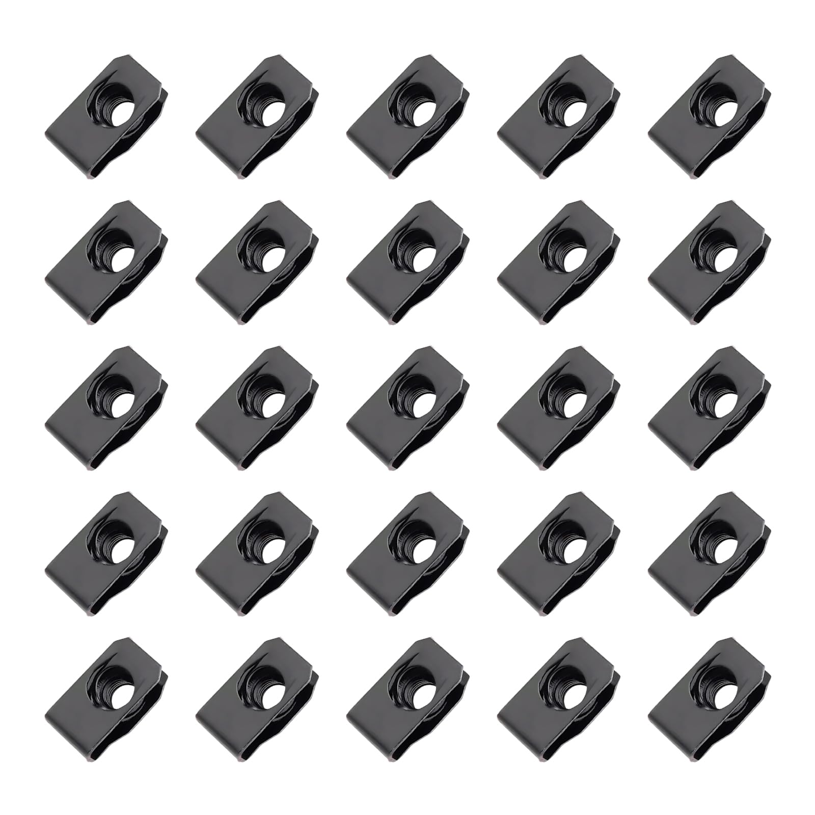 Photo 1 of 25-Pack M6 Extruded U-Type Nuts - Bumper Fender U-Style Clips - Black Spring Nuts Fasteners for Automotive Metal Fender and Grill Retainer Clips