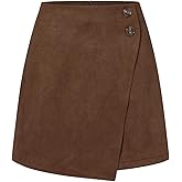 Skrtimory Women's Faux Suede High Waist Asymmetrical Hem A-Line Short Mini Skirt