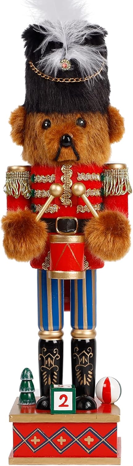 Nutcrackers - Joliyoou Christmas Nutcracker Figures, 14 Inch Wooden Nutcracker Bear Drummer Ornaments, Large Xmas Nutcracker Tabletop Festival Shelves Decorations