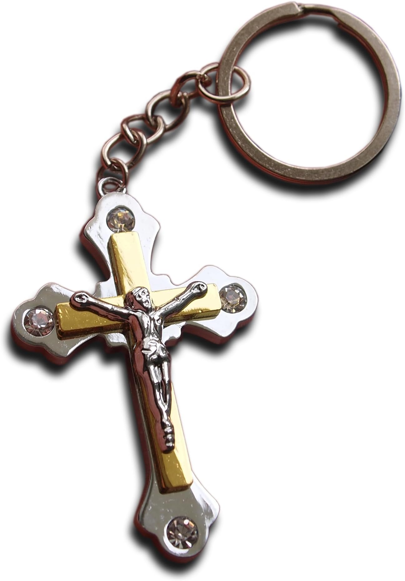 AtlantisForYou Crucifix Jesus Keyring Holy Cross Key Ring Silver Gold Two Tone Religious