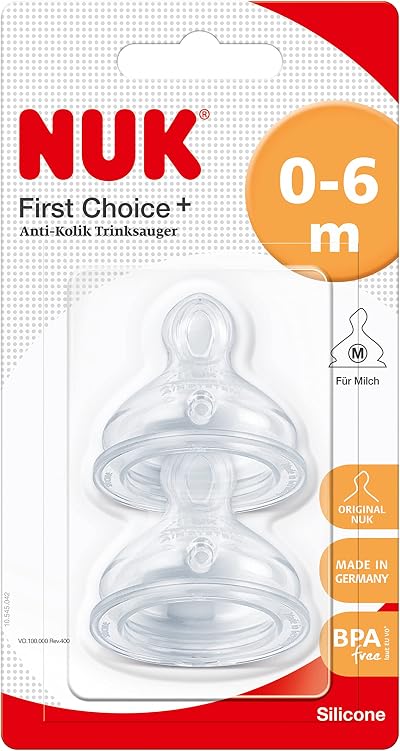 NUK First Choice+ Silicone Teats 0-6 Months Med Hole 2 Pack