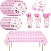 193 Pcs One Silly Goose Birthday Decor Girl One Silly Goose Party Favors Decorations Tableware Set for 24 Guests Pink Gingham Theme Party Supplies with Plates Cups Napkins Forks Spoons Knives