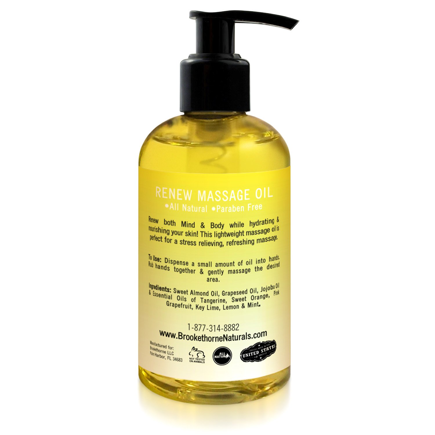 Renew Massage Oil with Orange, Lemon & Peppermint Essential Oils - Great for Massage Therapy or Home use. Ideal for Full Body – with Almond, Grapeseed & Jojoba Oils – By Brookethorne Naturals : Beauty