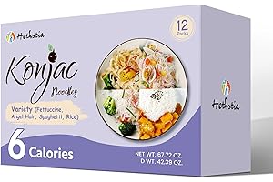 Hethstia Konjac Noodles Variety Pack – 12 Pack Shirataki Noodles with Spaghetti, Fettuccine, Angel Hair, and Rice Shapes, Low Calorie, Keto, Vegan, Gluten-Free, Sugar-Free, Low GI, Ready-to-Eat Healthy Food Gifts