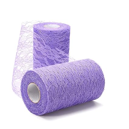 Hihoddy 6 Inch X 25 Yards Vintage Dark Purple Lace Roll Lace Fabric Roll Lace Ribbon Netting Purple Fabric Tulle Rolls For Lace Table Runner Chair