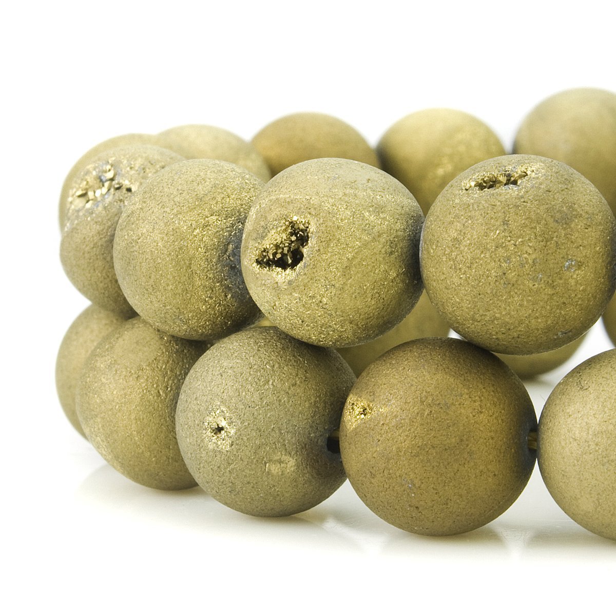 RUBYCA Round Dyed Electroplated Druzy Agate Quartz Crystal Gemstone Beads (1 Strand, Gold, 6mm)