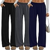 Neer 3 Pack Women's Lounge Pants Wide Leg Yoga Built in Drawstring High Waisted Casual Comfy Baggy Sweatpants with Pockets