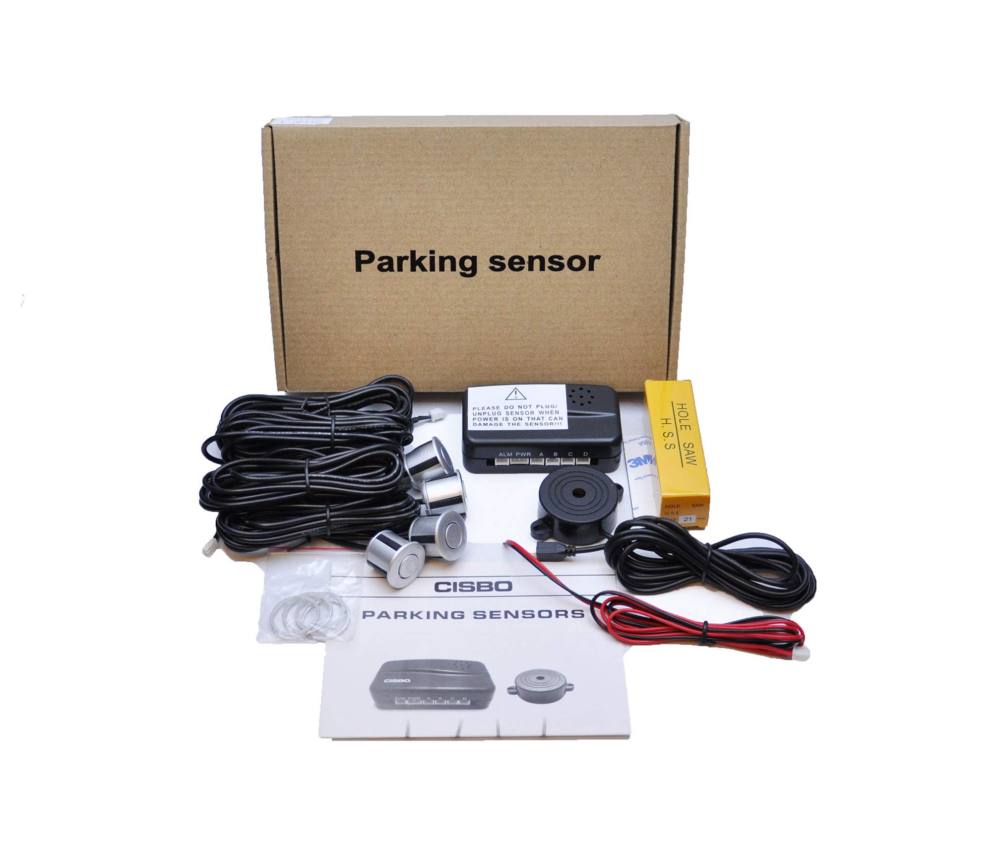 Silver Parking Reversing Sensors 4 Sensor Kit Audio Buzzer