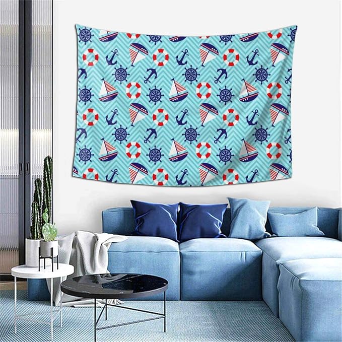 Tapiz náutico con diseño de barcos y ancla para decoración del hogar