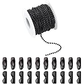 Topacket 33Feet Ball Bead Chain Black Stainless Steel Dog Tag Chain with Matching Connectors for Jewelry Making Necklace Hanging Bracelets Keychain(2.4mm)